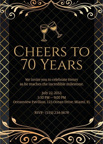 Cheers to 70th Birthday Invitation Template - Edit Online & Download