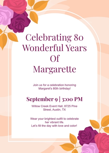 Colorful 80th Birthday Invitation Template for Women - Edit Online & Download