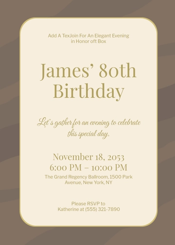 Professional Classy 80th Birthday Invitation Template - Edit Online & Download