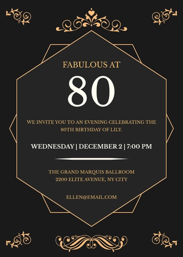 Black and White Luxury 80th Birthday Invitation Template - Edit Online & Download