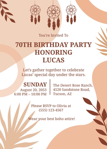 Desert Boho 70th Birthday Invitation Template - Edit Online & Download