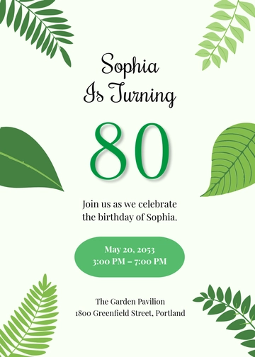 Botanical 80th Birthday Invitation Template - Edit Online & Download