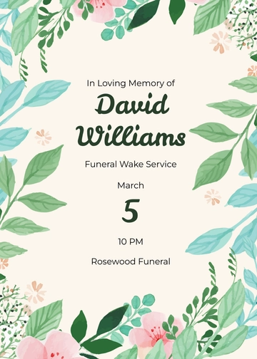 Colorful Funeral Wake Service Invitation Template - Edit Online & Download
