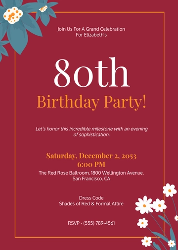 Red Milestone 80th Birthday Invitation Template - Edit Online & Download