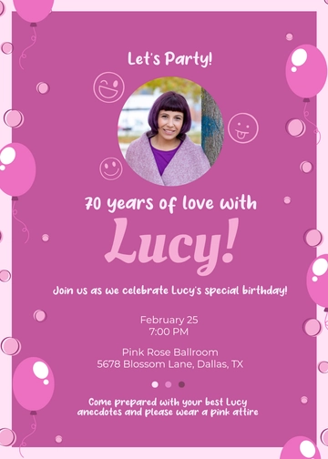 Pink Funny 70th Birthday Invitation Template - Edit Online & Download