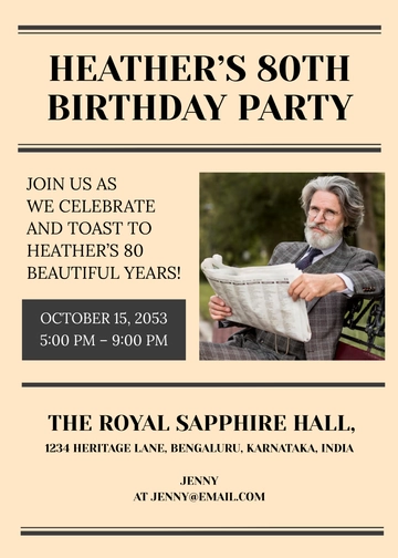 Newspaper-Style 80th Birthday Invitation Template - Edit Online & Download