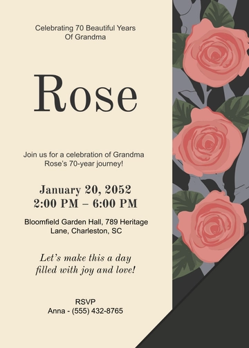 Professional Grandma 70th Birthday Invitation Template - Edit Online & Download