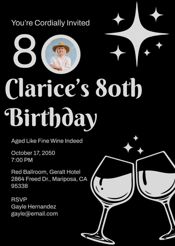Wine Glass 80th Birthday Invitation Template - Edit Online & Download