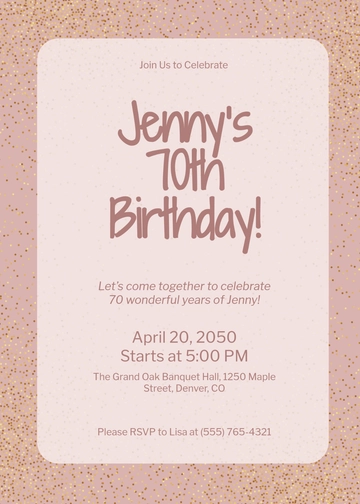 Aesthetic Glitter 70th Birthday Invitation Template - Edit Online & Download