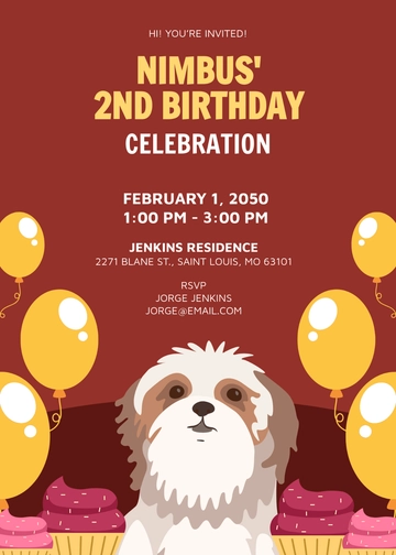 Red Cute Dog Birthday Invitation Template - Edit Online & Download