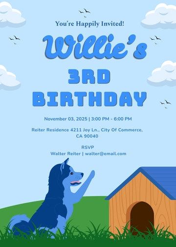 Blue Dog Birthday Invitation Card Template - Edit Online & Download