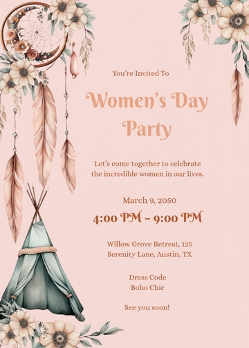 Boho-Themed Women's Day Invitation Template - Edit Online & Download Boho-Themed Women's Day Invitation Template - Edit Online & Download