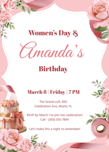 Professional Women's Day Birthday Invitation Template - Edit Online & Download Professional Women's Day Birthday Invitation Template - Edit Online & Download