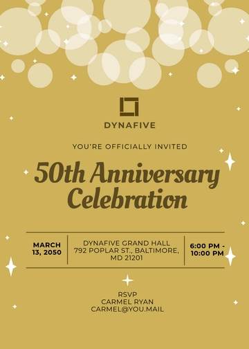 Gold-Themed Company Anniversary Email Invitation Template - Edit Online & Download