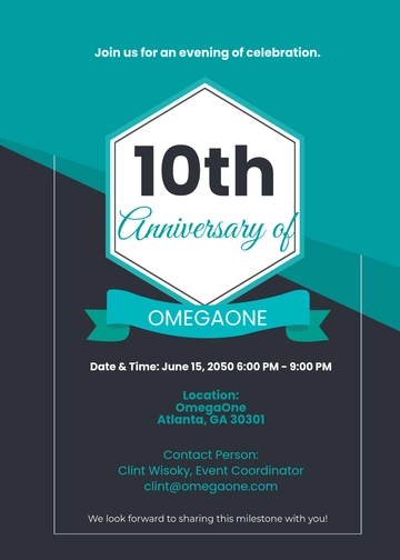 Professional 10th Company Anniversary Invitation Template - Edit Online & Download