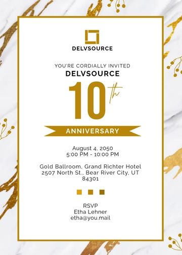 Company Anniversary Invitation Template with Marble Frame - Edit Online & Download
