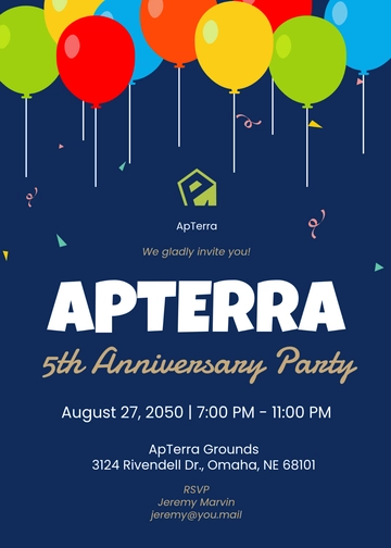 Colorful Balloons Company Anniversary Invitation Template - Edit Online & Download