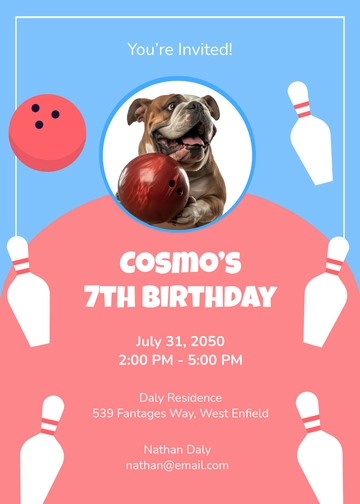 Bowling-Themed Dog Birthday Invitation Template - Edit Online & Download