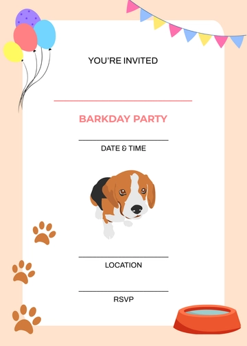 Blank Barkday Dog Birthday Invitation Template - Edit Online & Download
