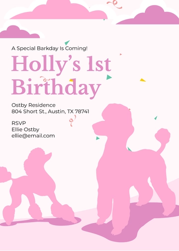 Poodle Dog Birthday Invitation Template for Kids - Edit Online & Download