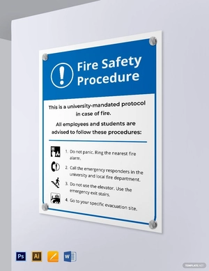 University Fire Procedure Sign Template