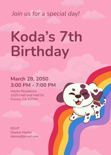 Personalized Rainbow Dog Birthday Invitation Template - Edit Online & Download