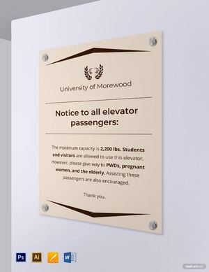 University Elevator Sign Template