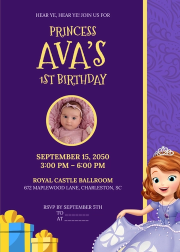 Blank Sofia the First Birthday Invitation Template - Edit Online & Download