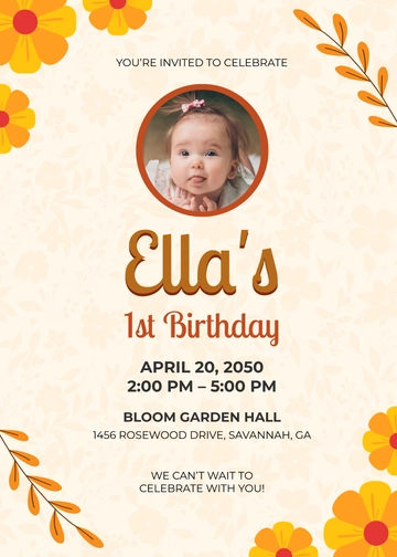 Floral First Birthday Invitation Template - Edit Online & Download