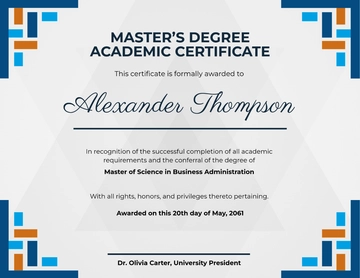 Academic Certificate for Master's Degree Template - Download | Template.net