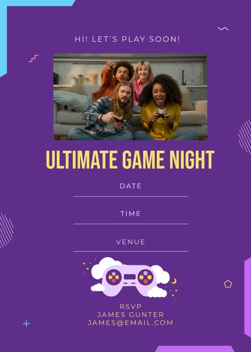 Blank Game Night Invitation Template with Photo - Edit Online & Download