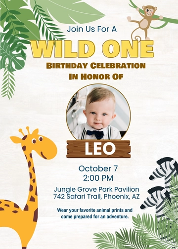 Wild One First Birthday Invitation Template - Edit Online & Download