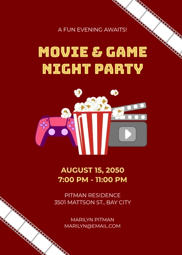 Movie and Game Night Invitation Design Template - Edit Online & Download