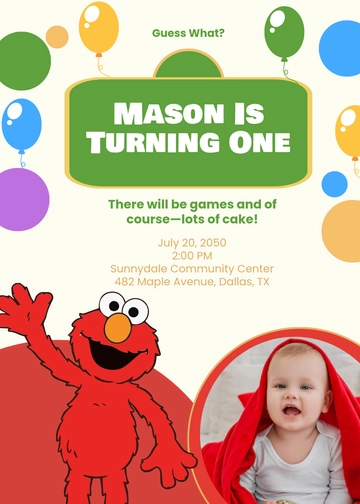 Simple Elmo First Birthday Invitation Template - Edit Online & Download