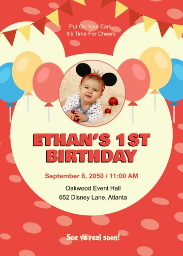 Mickey Mouse First Birthday Invitation Template - Edit Online & Download
