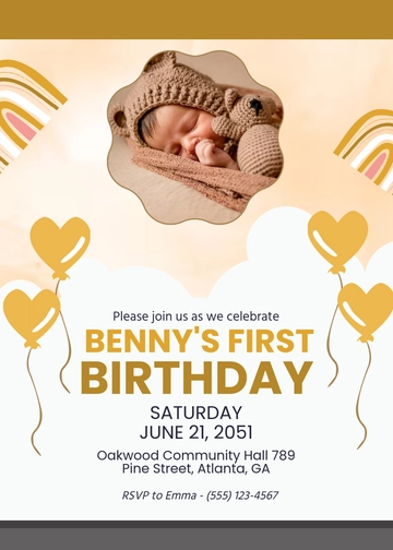 Gender-Neutral First Birthday Invitation Template - Edit Online & Download
