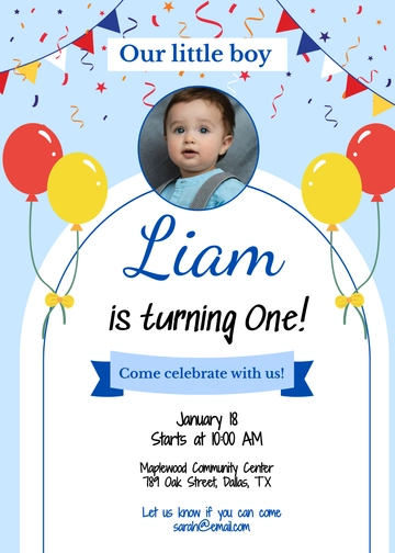 Creative Calligraphy First Birthday Invitation Template - Edit Online & Download