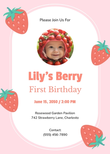 Pink Berry First Birthday Invitation Template - Edit Online & Download