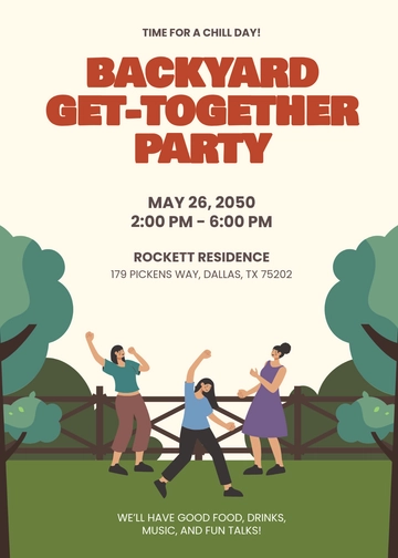 Backyard Party Get Together Invitation Template - Edit Online & Download