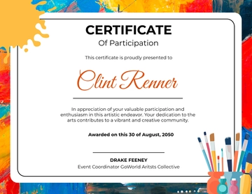 Art Participation Certificate Template - Download | Template.net