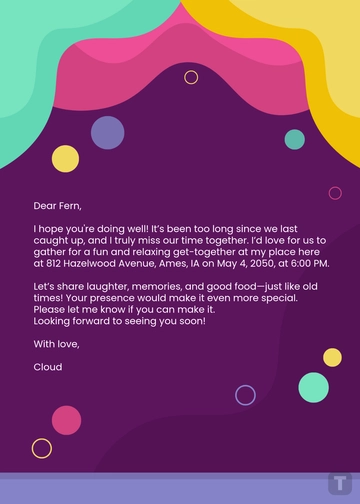 Colorful Get Together Invitation Letter Template - Edit Online & Download
