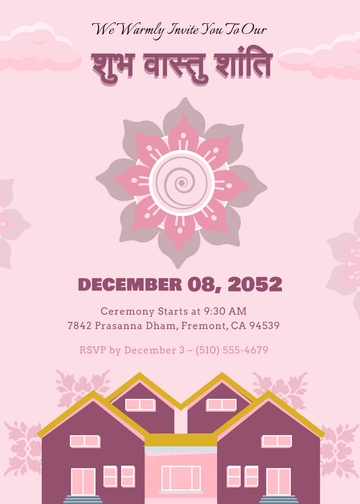 Pink Vastu Shanti Housewarming Invitation Template - Edit Online & Download