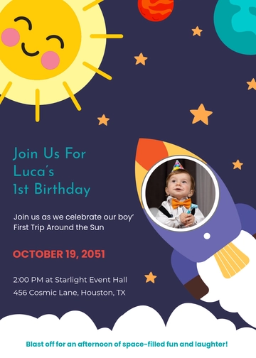 First Trip Around the Sun Birthday Invitation Template - Edit Online & Download