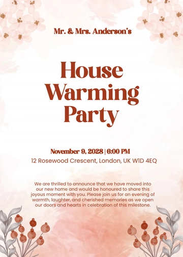 Free Editable English Housewarming Invitation Template to Edit Online