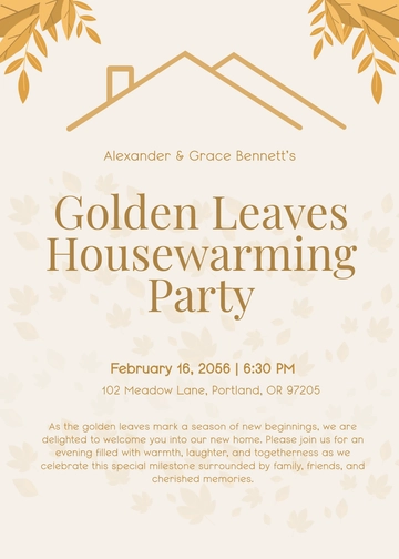 Free Golden Leaves Housewarming Invitation Template to Edit Online