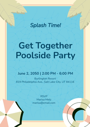 Aesthetic Poolside Party Get Together Invitation Template - Edit Online & Download