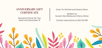 Colorful Anniversary Gift Certificate Template - Edit Online & Download
