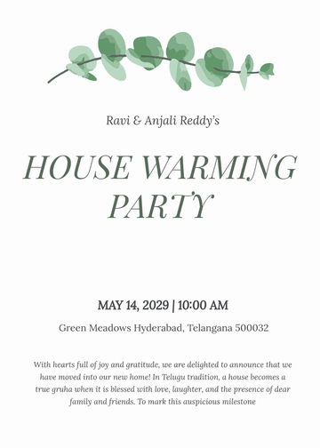 Free Green Telugu Housewarming Invitation Template to Edit Online