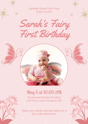 Modern Fairy First Birthday Invitation Template - Edit Online & Download