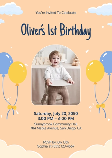 First Birthday Party Invitation Template - Edit Online & Download